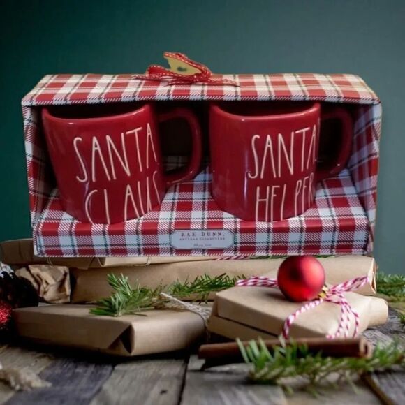 Rae Dunn Christmas oversized SANTA AND SANTA HELPER red mugs - Picture 1 of 1